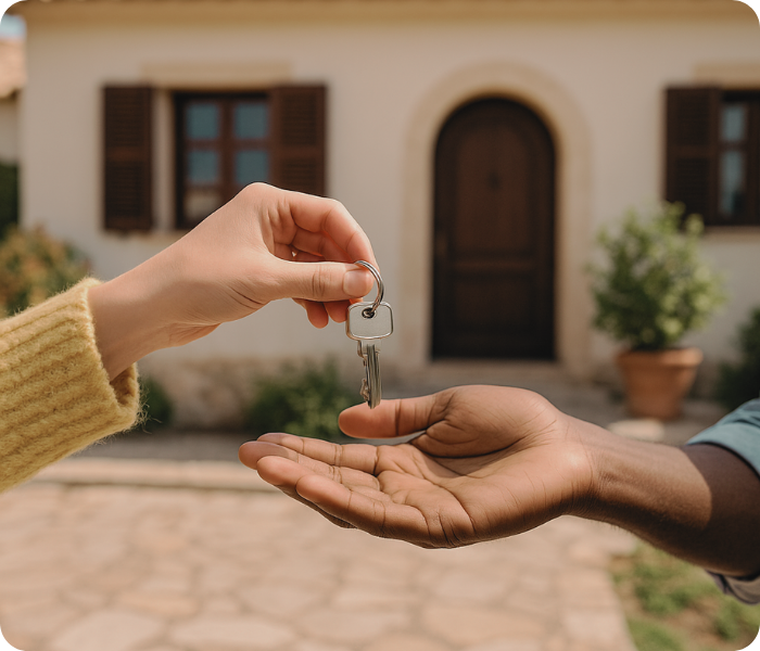 Handing over keys to a rental property in Spain